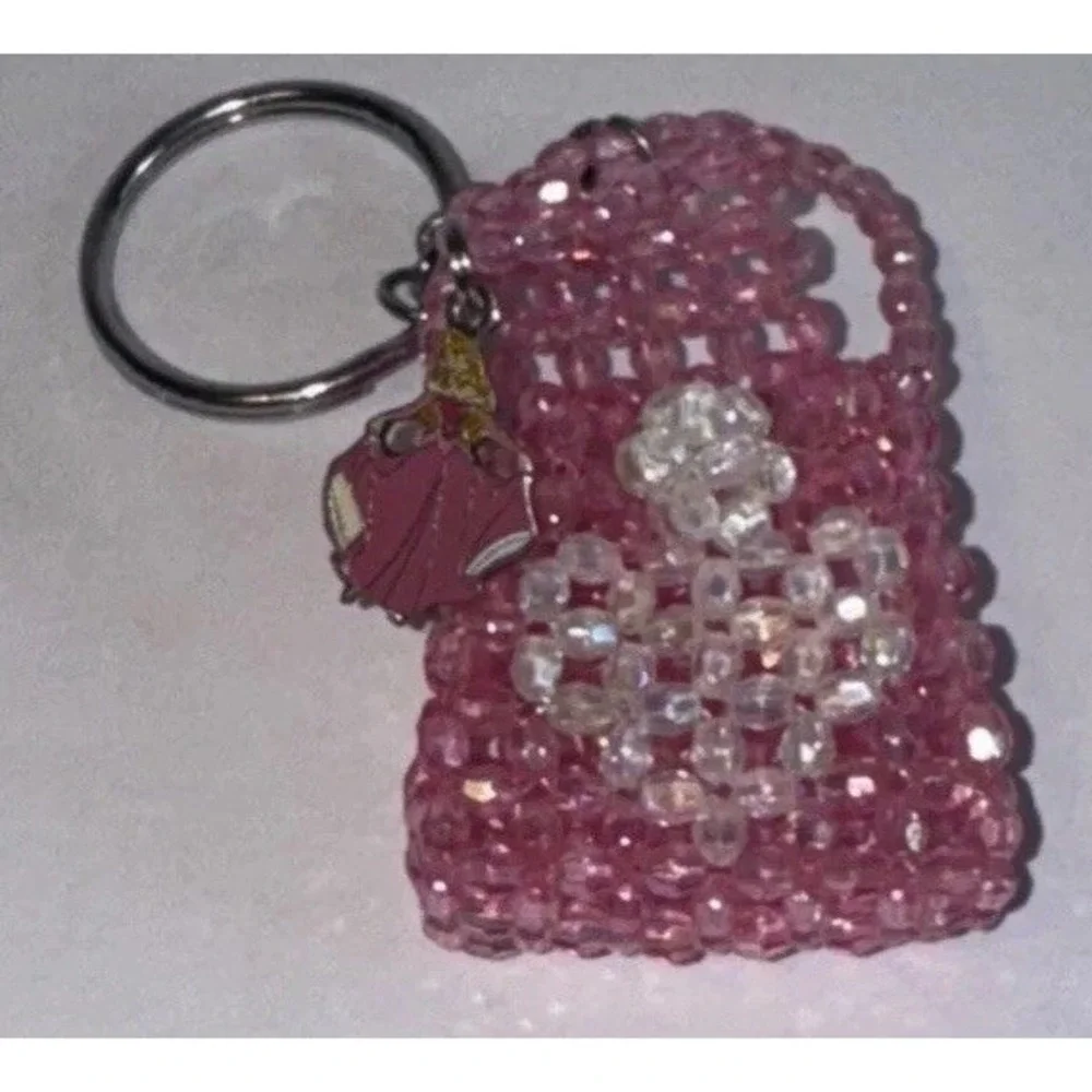 DISNEY BELLE CHARM BEADED PURSE KEY RING BEAUTY BEAST